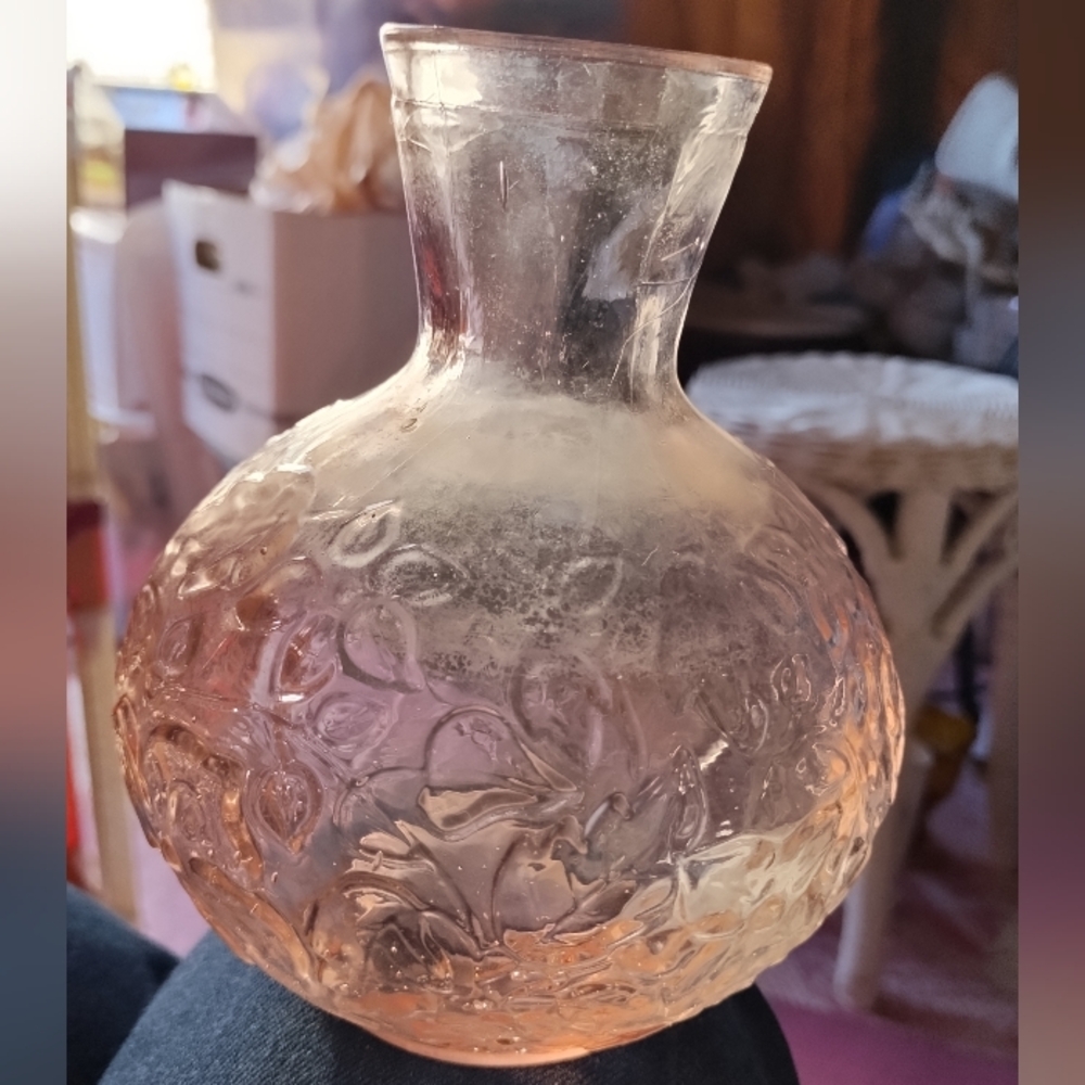 Vintage Pink Depression Glass Bedside Carafe (NO CUP) or Vase Floral Beautiful